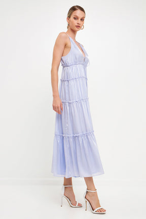 ENDLESS ROSE - Endless Rose - Light Sheen Front Tie Maxi Gown Dress - DRESSES available at Objectrare