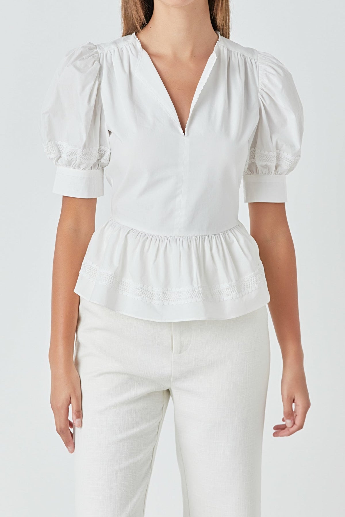 ENDLESS ROSE - Placket Lace Trim Baby Doll Top - TOPS available at Objectrare