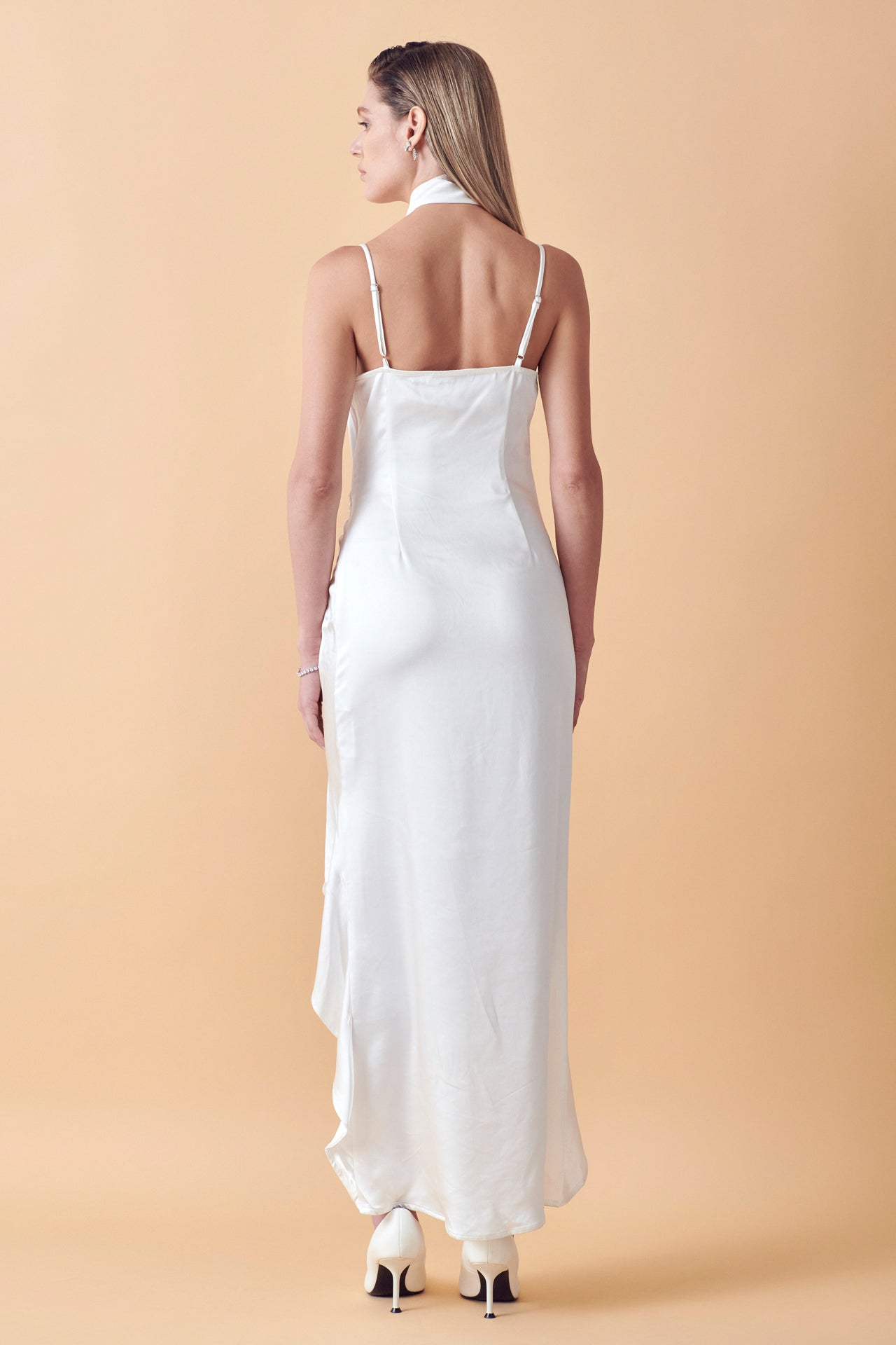 ENDLESS ROSE - Endless Rose - Ruched Asymmetrical Satin Slip Maxi Dress - DRESSES available at Objectrare