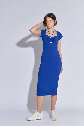 GREY LAB - Cap Sleeve Front Haltered Midi Dress - DRESSES available at Objectrare