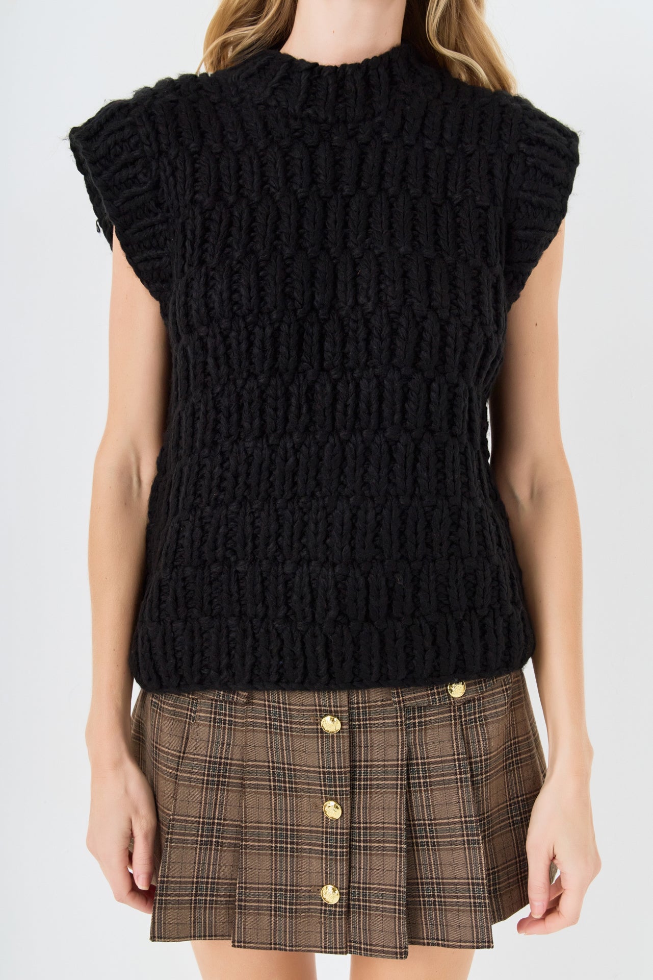 ENGLISH FACTORY - Chunky Knit Sweater Vest - SWEATERS & KNITS available at Objectrare