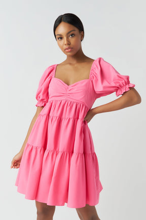 ENDLESS ROSE - Classic Sweetheart Tiered Mini with Puff Sleeves - DRESSES available at Objectrare