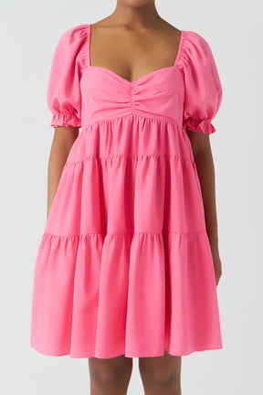 ENDLESS ROSE - Classic Sweetheart Tiered Mini with Puff Sleeves - DRESSES available at Objectrare