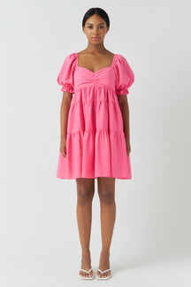 ENDLESS ROSE - Classic Sweetheart Tiered Mini with Puff Sleeves - DRESSES available at Objectrare