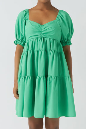ENDLESS ROSE - Classic Sweetheart Tiered Mini with Puff Sleeves - DRESSES available at Objectrare