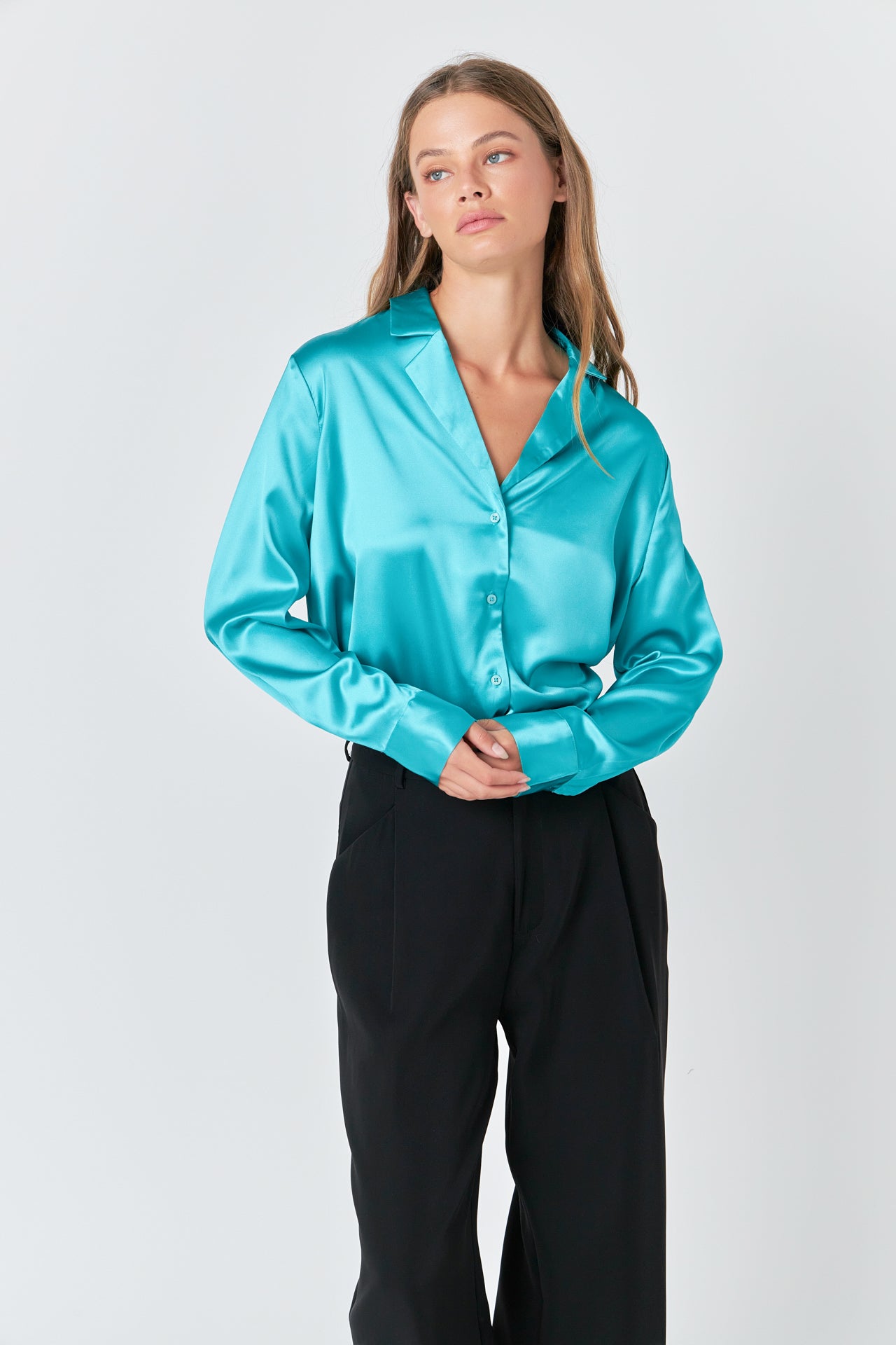 ENDLESS ROSE - Classic Satin Over Shirt - TOPS available at Objectrare