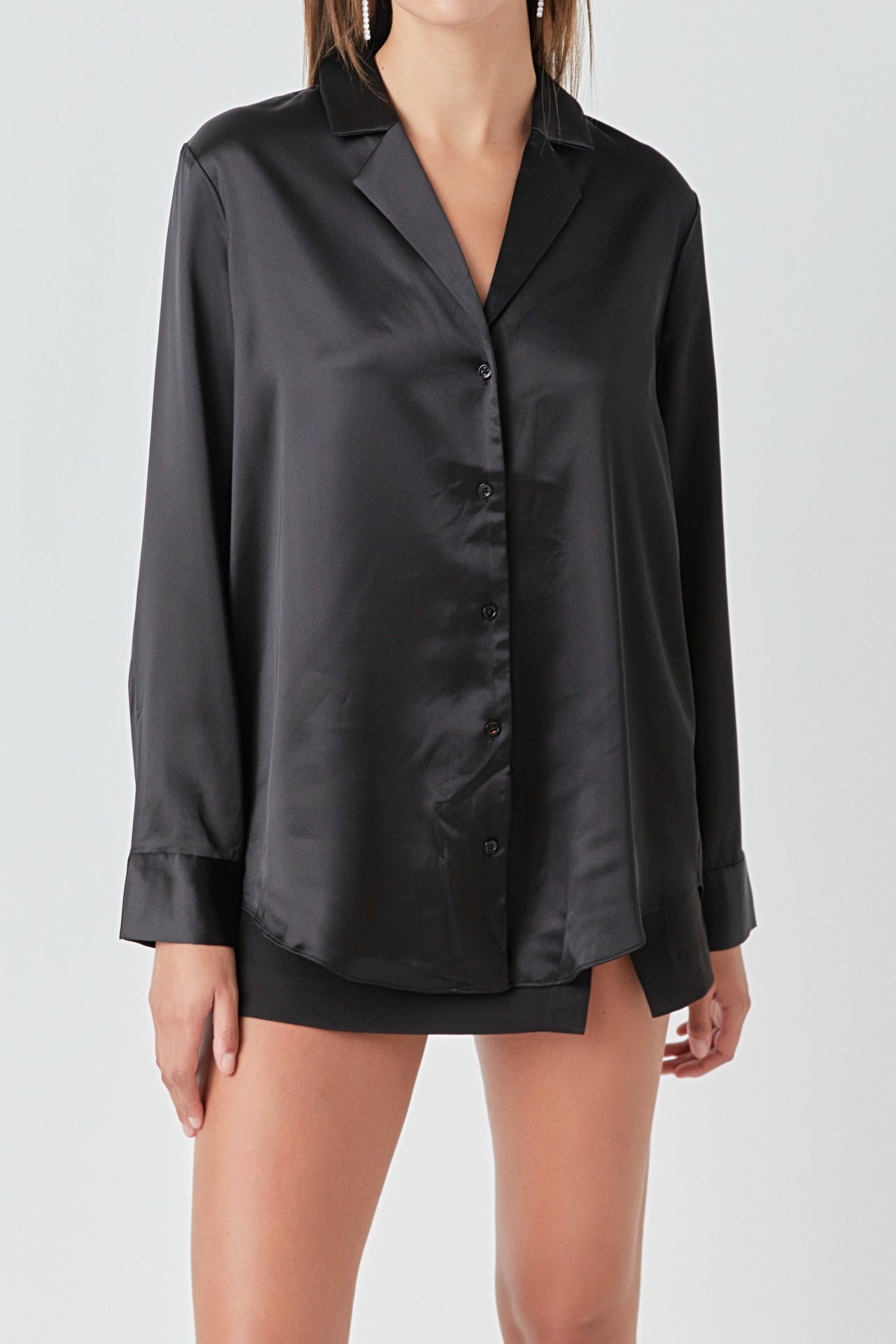 ENDLESS ROSE - Classic Satin Over Shirt - TOPS available at Objectrare