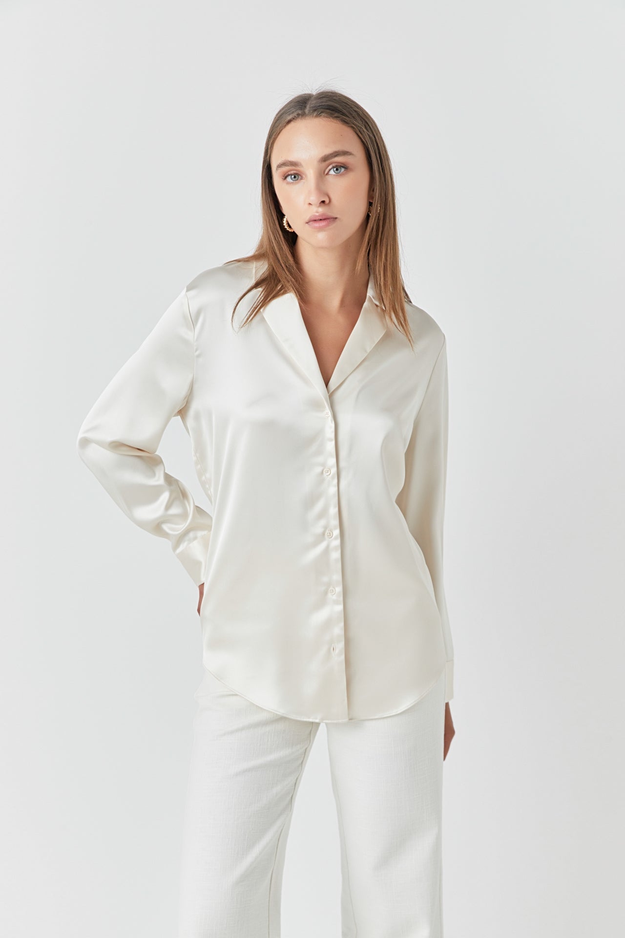 ENDLESS ROSE - Endless Rose - Classic Satin Over Shirt - SHIRTS & BLOUSES available at Objectrare