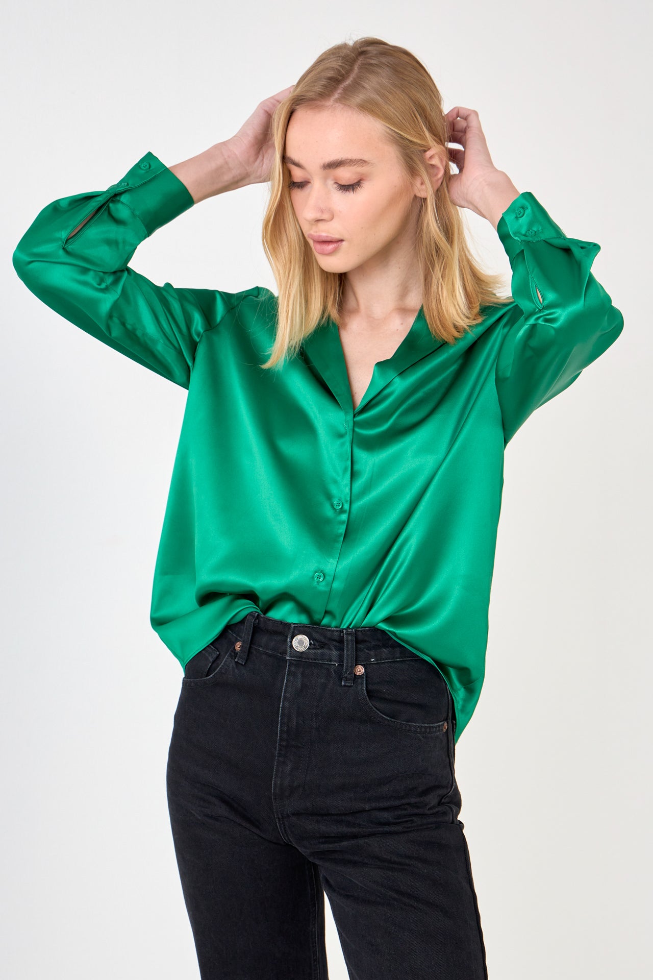 ENDLESS ROSE - Classic Satin Over Shirt - TOPS available at Objectrare