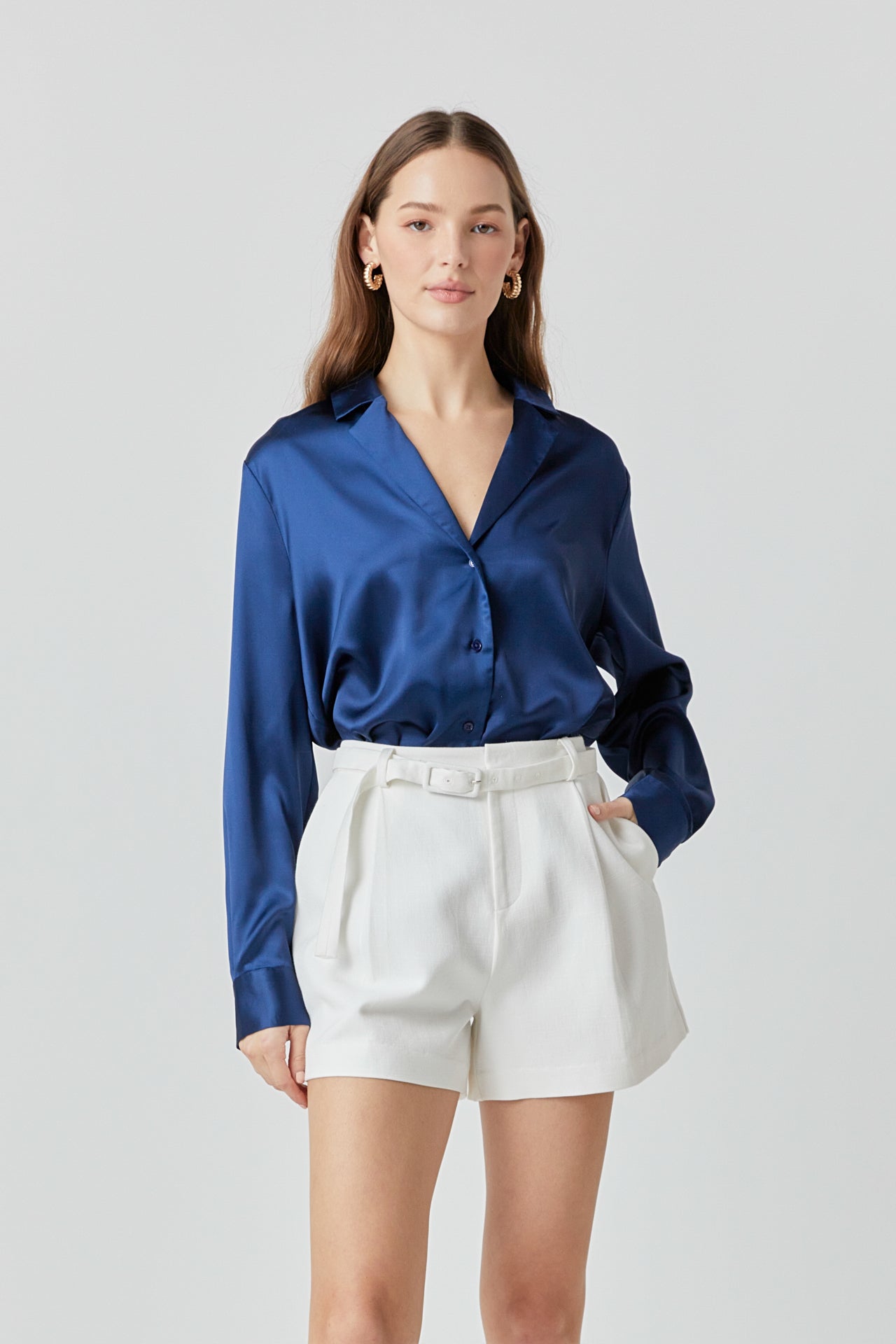 ENDLESS ROSE - Classic Satin Over Shirt - TOPS available at Objectrare