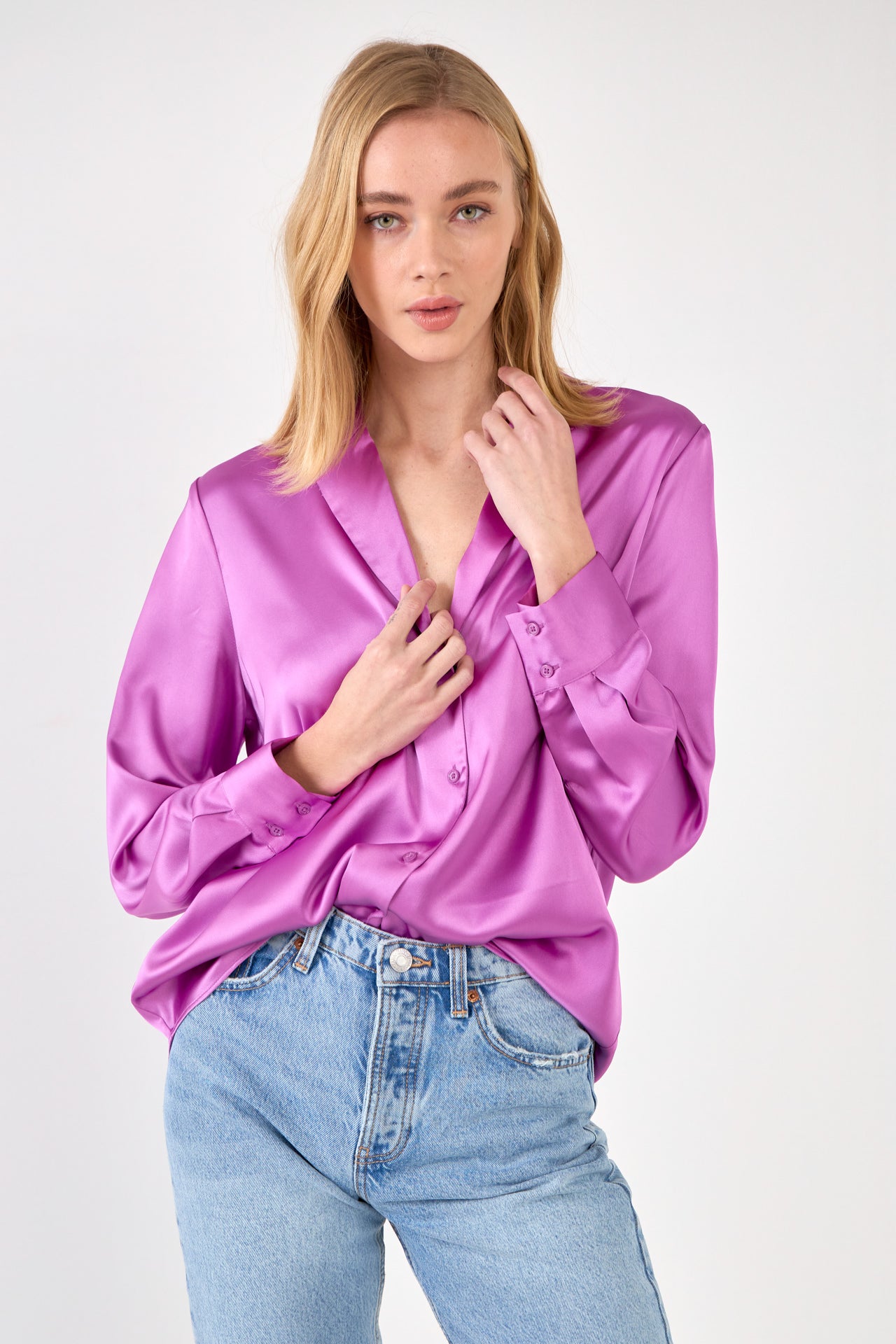 ENDLESS ROSE - Classic Satin Over Shirt - TOPS available at Objectrare