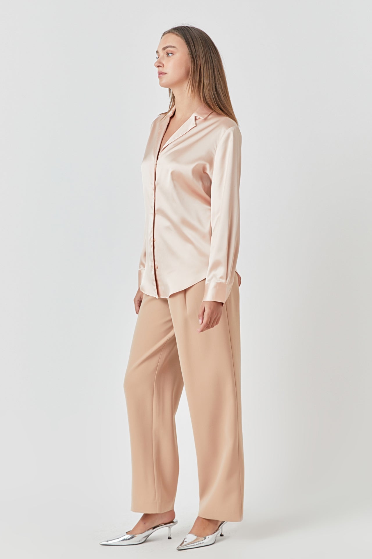 ENDLESS ROSE - Classic Satin Over Shirt - TOPS available at Objectrare