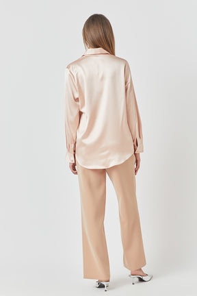 ENDLESS ROSE - Classic Satin Over Shirt - TOPS available at Objectrare