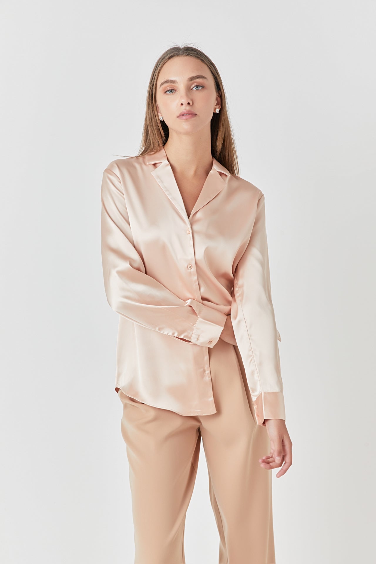 ENDLESS ROSE - Classic Satin Over Shirt - TOPS available at Objectrare