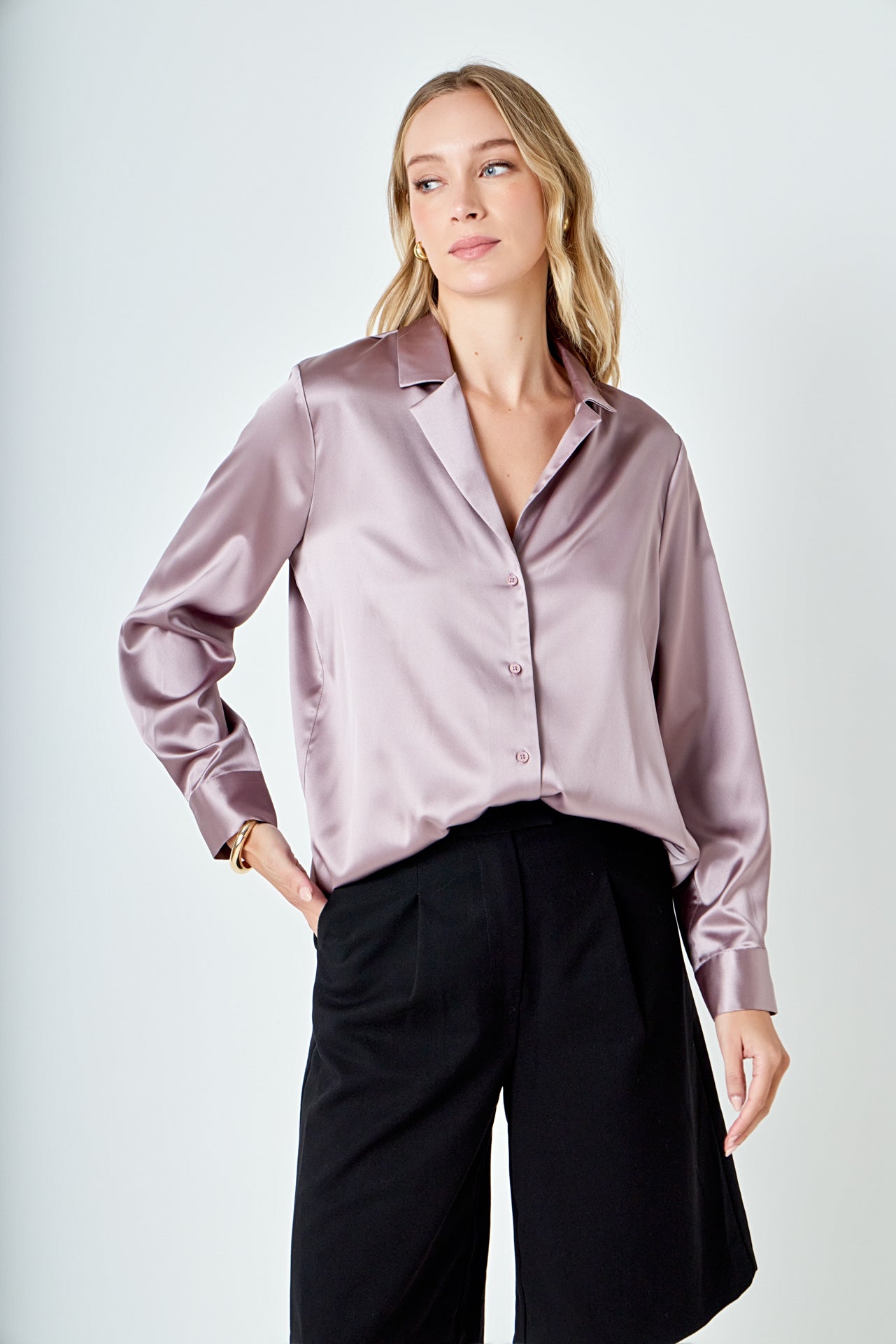 ENDLESS ROSE - Classic Satin Over Shirt - SHIRTS & BLOUSES available at Objectrare
