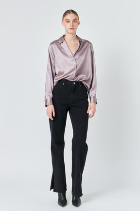 ENDLESS ROSE - Classic Satin Over Shirt - TOPS available at Objectrare