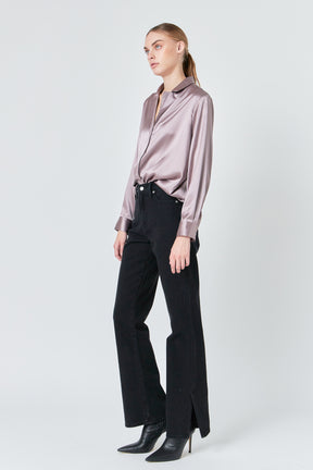 ENDLESS ROSE - Classic Satin Over Shirt - TOPS available at Objectrare