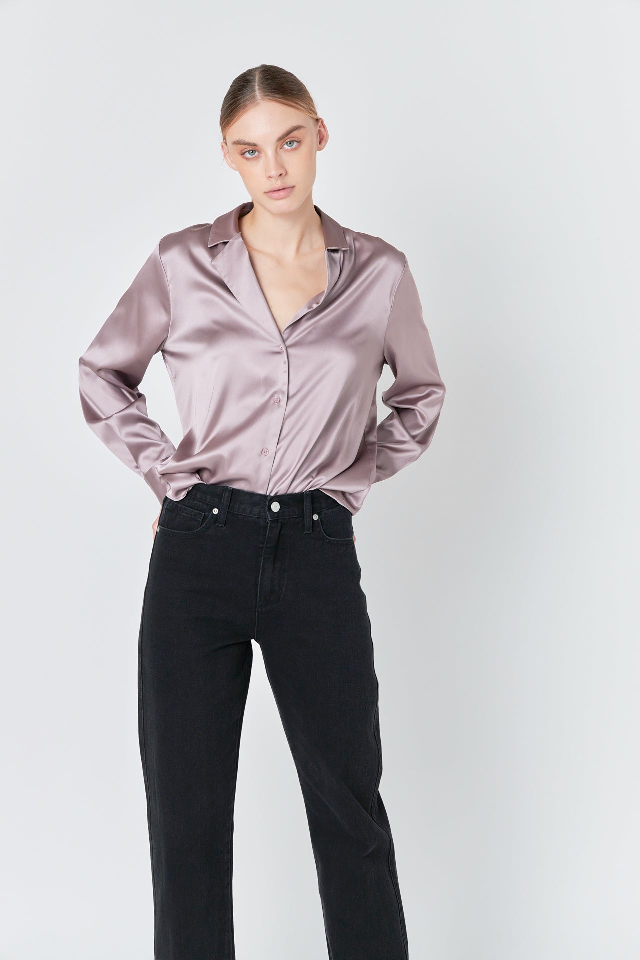 ENDLESS ROSE - Classic Satin Over Shirt - TOPS available at Objectrare