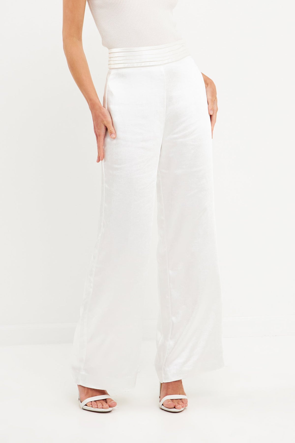 ENDLESS ROSE - Satin Tuxedo Wide Leg Trousers - PANTS available at Objectrare