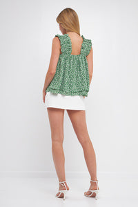 Textured Disty Floral Ruffled Baby Doll Top