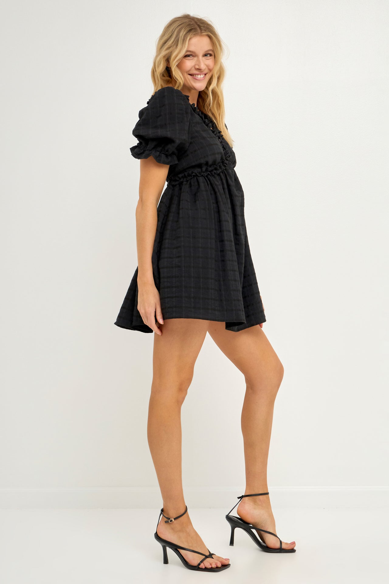 FREE THE ROSES - Free The Roses - Double Ruffled Band Mini Puff Sleeve Dress - DRESSES available at Objectrare