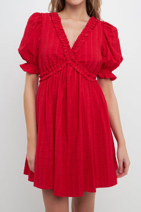 FREE THE ROSES - Free The Roses - Double Ruffled Band Mini Puff Sleeve Dress - DRESSES available at Objectrare