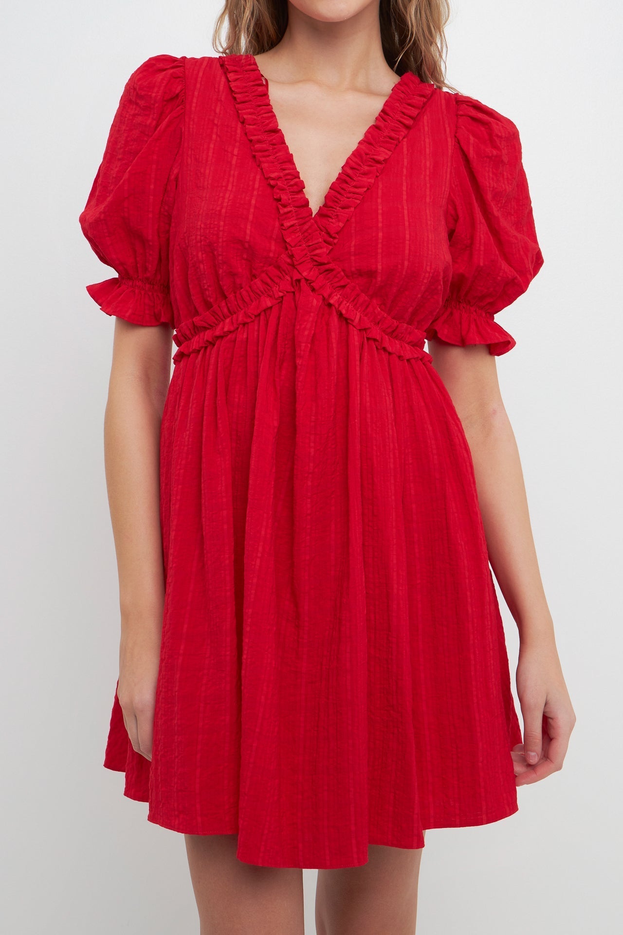 FREE THE ROSES - Free The Rose - Double Ruffled Band Mini Puff Sleeve Dress - DRESSES available at Objectrare