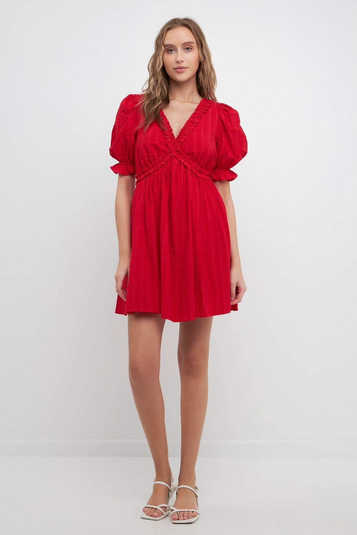 FREE THE ROSES - Free The Roses - Double Ruffled Band Mini Puff Sleeve Dress - DRESSES available at Objectrare