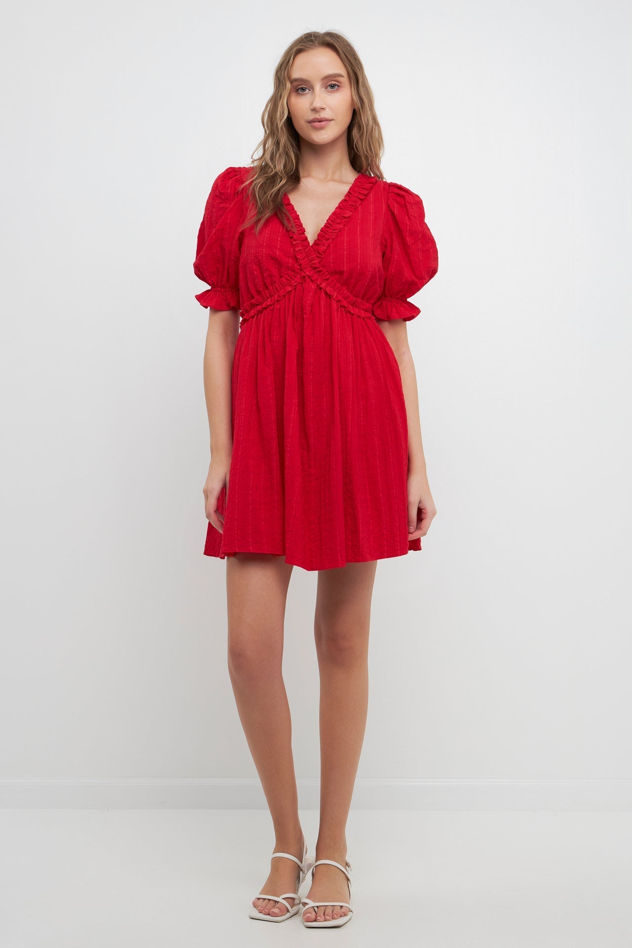 FREE THE ROSES - Free The Rose - Double Ruffled Band Mini Puff Sleeve Dress - DRESSES available at Objectrare