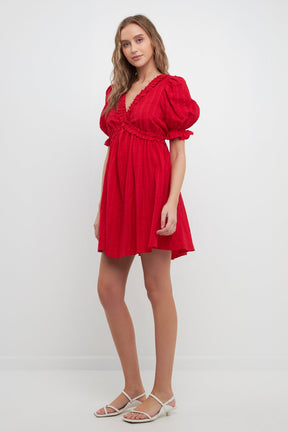 FREE THE ROSES - Free The Roses - Double Ruffled Band Mini Puff Sleeve Dress - DRESSES available at Objectrare