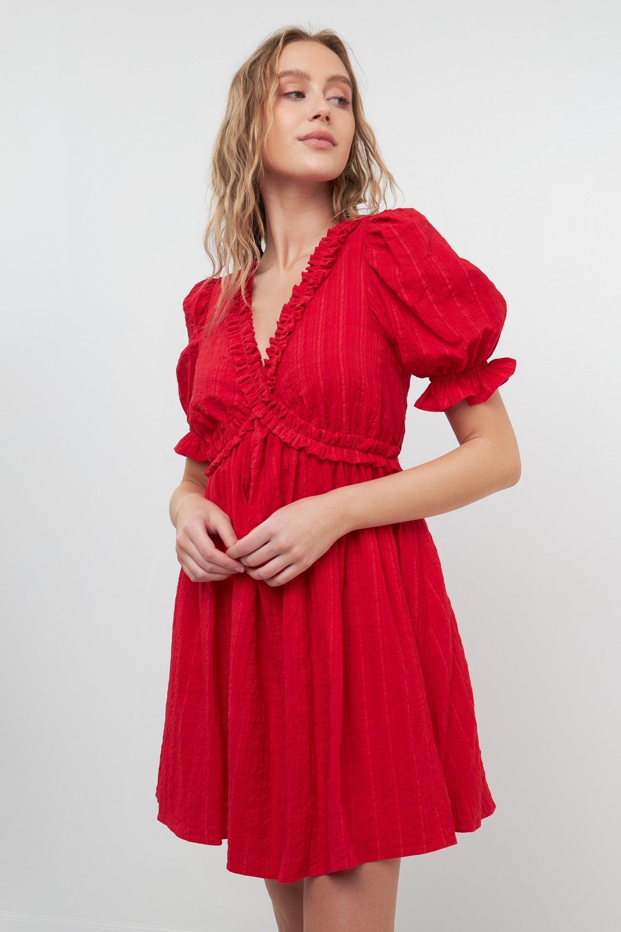 FREE THE ROSES - Free The Roses - Double Ruffled Band Mini Puff Sleeve Dress - DRESSES available at Objectrare