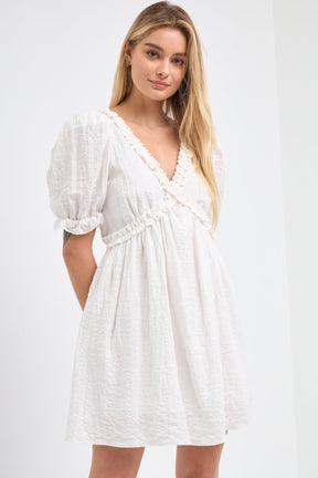 FREE THE ROSES - Free The Roses - Double Ruffled Band Mini Puff Sleeve Dress - DRESSES available at Objectrare