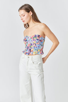 ENDLESS ROSE - Floral Ruched Strapless Top - TOPS available at Objectrare