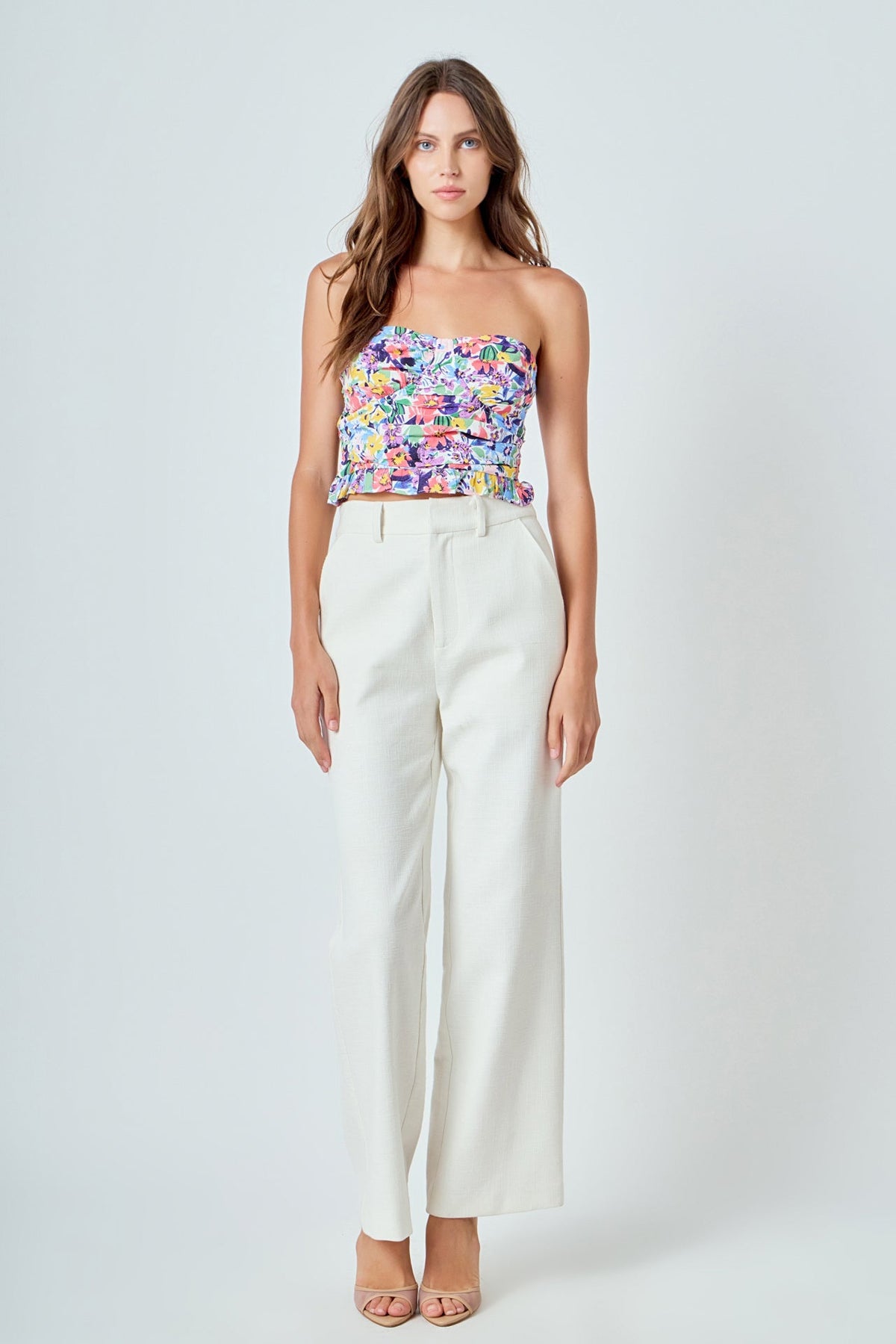 ENDLESS ROSE - Floral Ruched Strapless Top - TOPS available at Objectrare