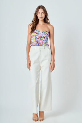 ENDLESS ROSE - Floral Ruched Strapless Top - TOPS available at Objectrare