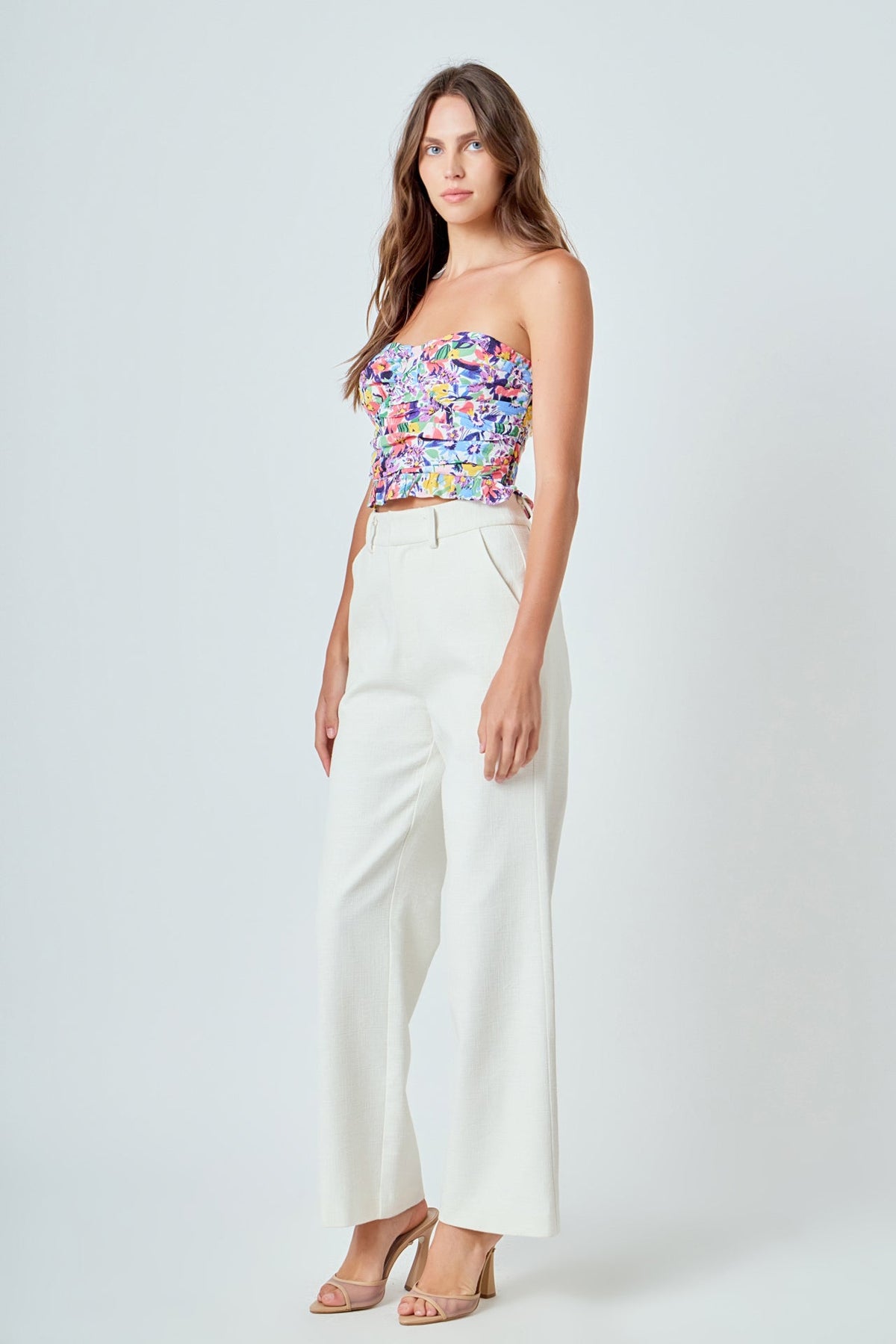 ENDLESS ROSE - Floral Ruched Strapless Top - TOPS available at Objectrare