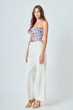 ENDLESS ROSE - Floral Ruched Strapless Top - TOPS available at Objectrare