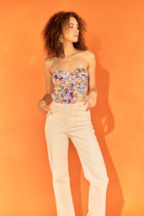 ENDLESS ROSE - Endless Rose - Floral Ruched Strapless Top - TOPS available at Objectrare