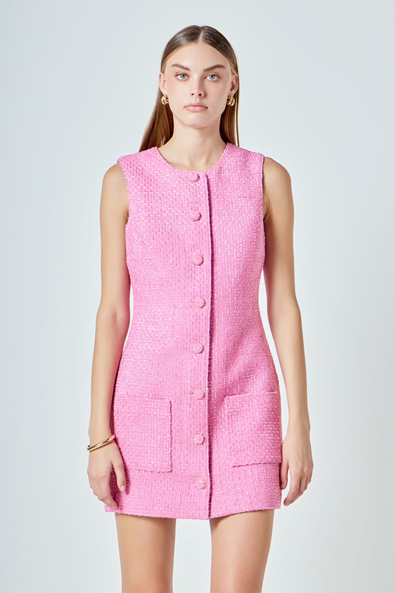 ENDLESS ROSE - Sleeveless Tweed Mini Dress - DRESSES available at Objectrare