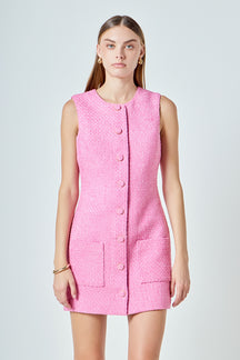 ENDLESS ROSE - Sleeveless Tweed Mini Dress - DRESSES available at Objectrare