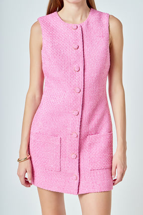 ENDLESS ROSE - Sleeveless Tweed Mini Dress - DRESSES available at Objectrare