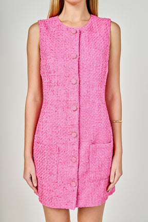 ENDLESS ROSE - Sleeveless Tweed Mini Dress - DRESSES available at Objectrare