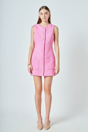 ENDLESS ROSE - Sleeveless Tweed Mini Dress - DRESSES available at Objectrare