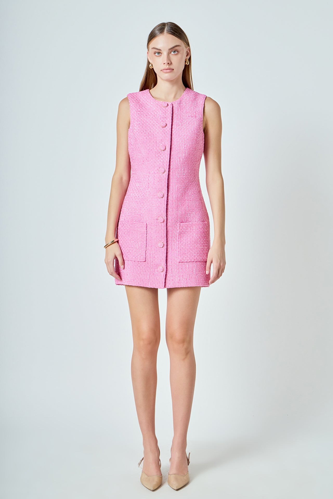ENDLESS ROSE - Sleeveless Tweed Mini Dress - DRESSES available at Objectrare