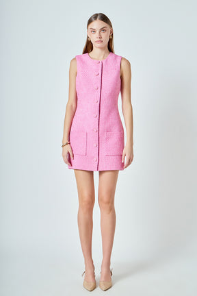 ENDLESS ROSE - Sleeveless Tweed Mini Dress - DRESSES available at Objectrare