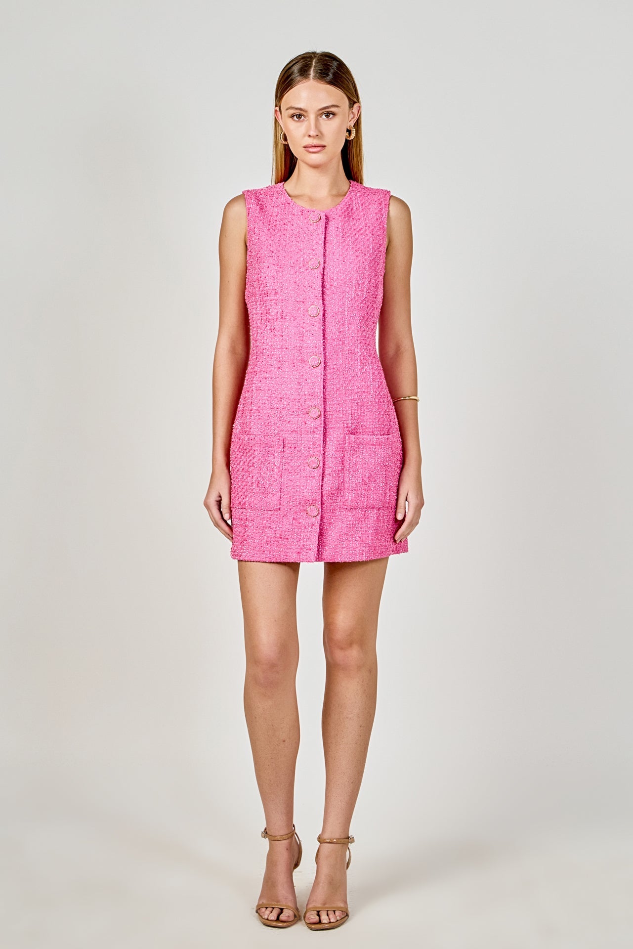 Endless Rose - Sleeveless Tweed Mini Dress Berry / M Endless Rose - Sleeveless Tweed Mini Dress Berry / M