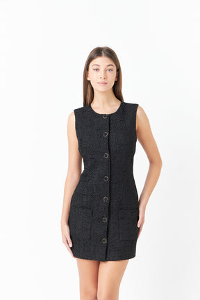 ENDLESS ROSE - Sleeveless Tweed Mini Dress - DRESSES available at Objectrare