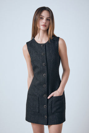 ENDLESS ROSE - Sleeveless Tweed Mini Dress - DRESSES available at Objectrare