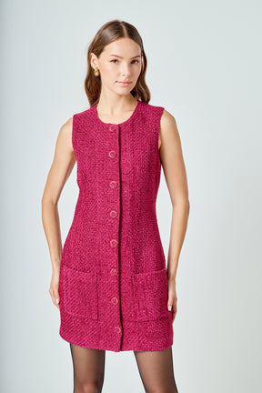 ENDLESS ROSE - Sleeveless Tweed Mini Dress - DRESSES available at Objectrare