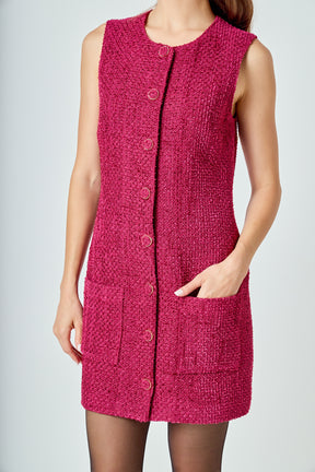 ENDLESS ROSE - Sleeveless Tweed Mini Dress - DRESSES available at Objectrare